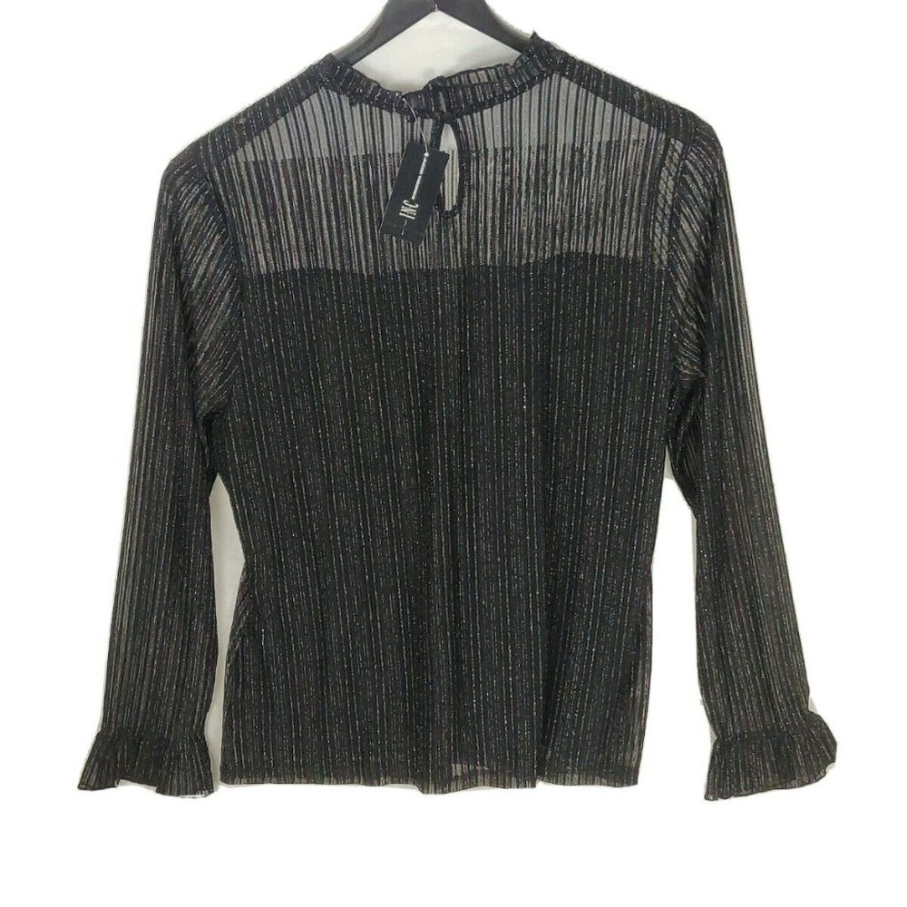 NWT INC Black Silver Mock-Neck Shine Top XXL - Picture 4 of 13